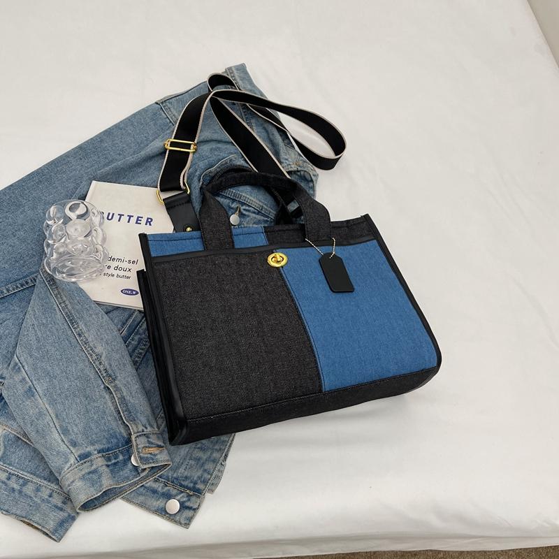 Джинсовая сумка Женская большая сумка с цветными блоками Большая вместительная сумка — фото 12