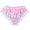 2Pcs Mens Ruffled Lace Sheer Chiffon Sissy Lingerie Set Bra Top with Skirted Petticoated Panties