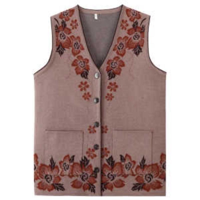 

Жилет Женский Кардиган Свитер Женский Весна Осень Одежда Среднего возраста Пожилой Жилет XL бежевый