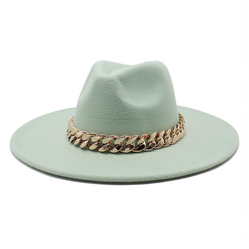 Wind Season Big Eaves Hat Thick Chain Flat Edge Top Hat Men'S And Women'S Woolen Jazz Hat Lmn177