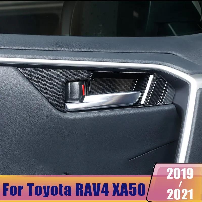 Carbon Car Interior Door Handle Bowl Frame Cover Trim Stickers For Toyota RAV4      2024 XA50 Accessories