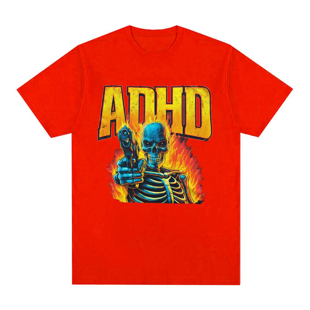 Autism ADHD Funny Skeleton Meme Tshirts Men Women Clothing Vintage Gothic Short Sleeves Tshirt Cotton Summer Oversized T Shirt