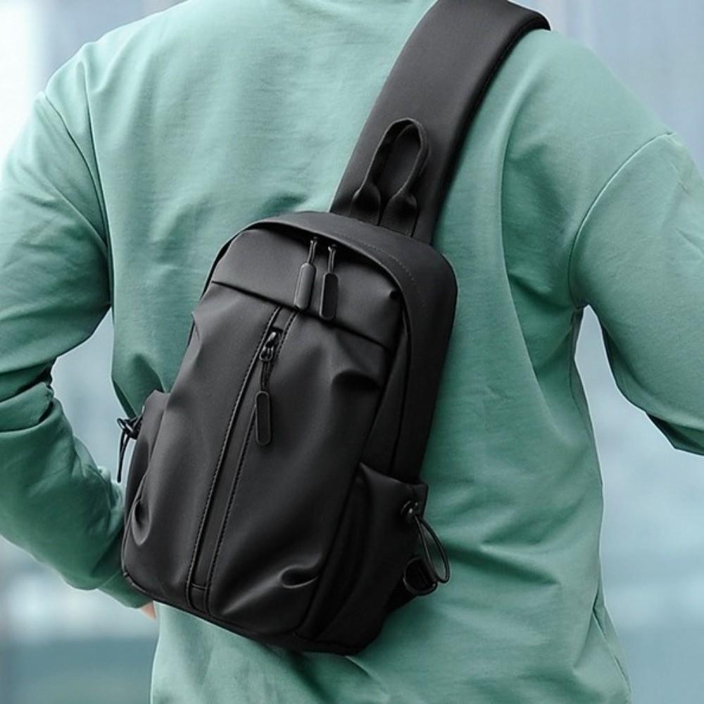 Oxford Sports Crossbody Bag Solid Color Nylon Shoulder Bag Casual Men's Chest Bag Fitness