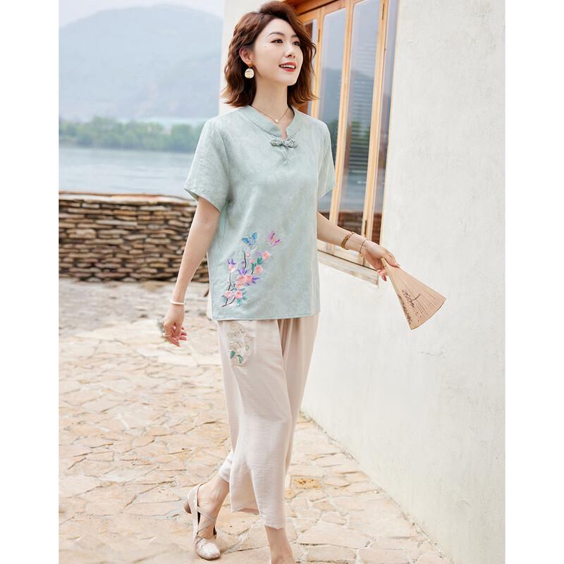 Paster New Chinese Style Embroidered Summer Outfit Set for Mothers