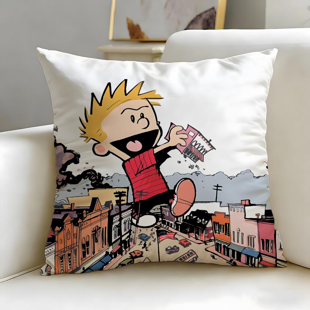 classic comic Calvin and Hobbes Cushion Cover Soft EasyWash Pillow Case Versatile for Couch Bed Travel and Office