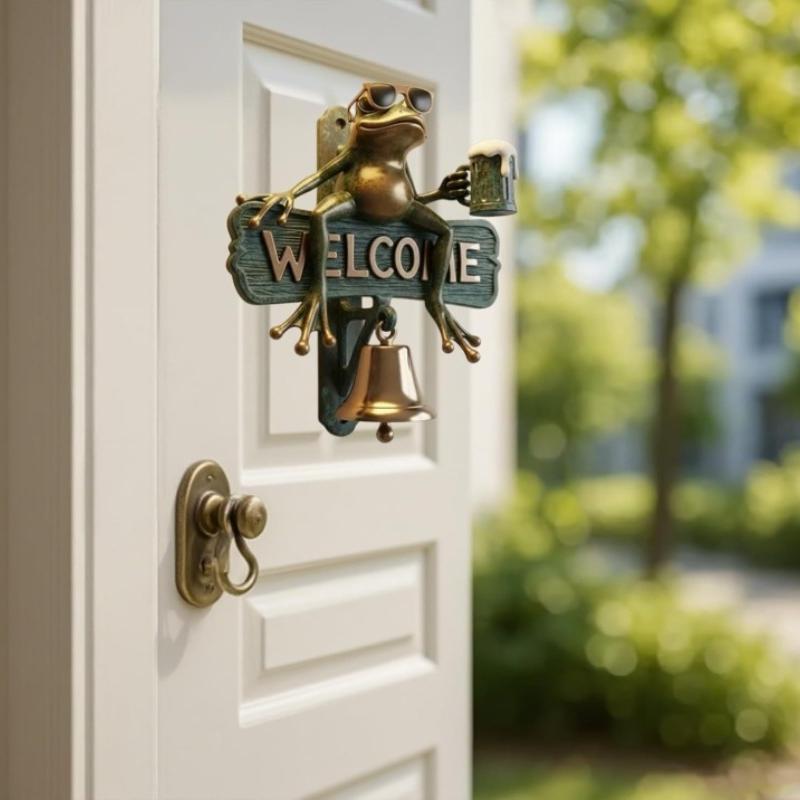 Decorative Door Hanger for Front Doors Porch Home Decorations Chill Frog Doorbells Cool Beer Frog Welcome Bells Gift Doorbells