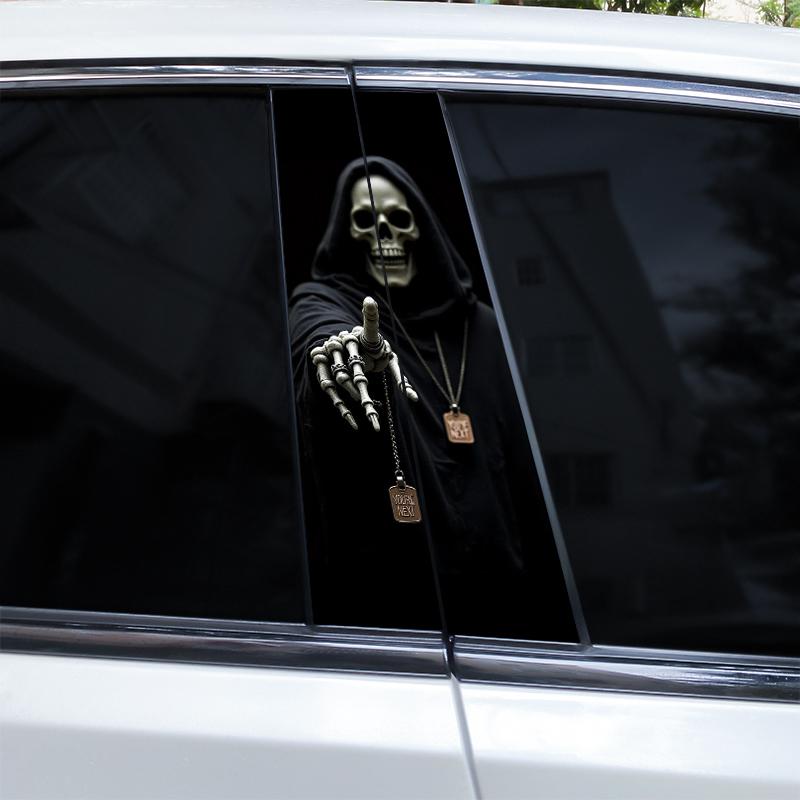 2pcs Skull Grim Reaper Car Sticker Car Center Pillar Sticker Modified Car Door Pillar Shape Waterproof Vinyl Sticker