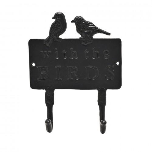 Country Living Cast Iron Wall Plaque with 2 Hooks -With The Birds