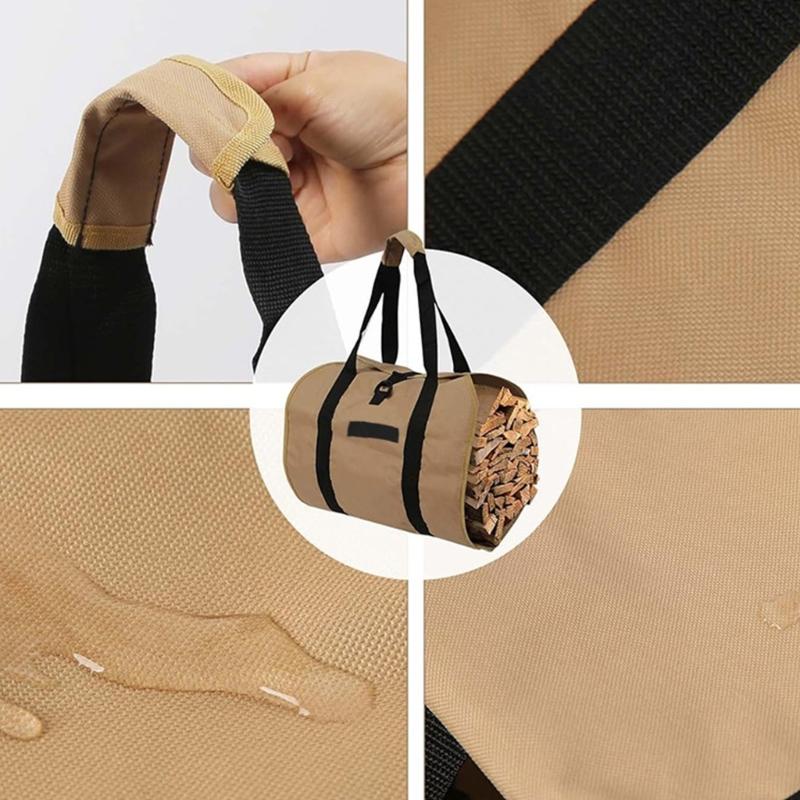Spacious Outdoor Firewood Bag Waterproofed Oxfords Materials Reinforced Handle Easyly Clean Camping Gear