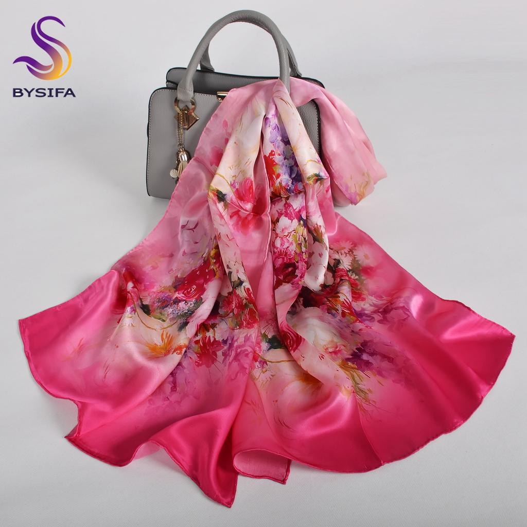 Blue Purple Silk Scarf Foulard Women Brand China Peony Long Scarves Printed Fall Winter100% Silk Ladies Scarf 170*53cm