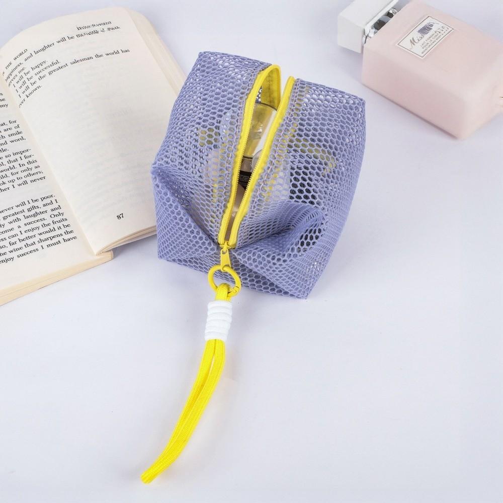 Durable Dopamine Color Cosmetic Bag Lightweight Mesh With Zipper Makeup Pouch Large Capacity Storage Bag Multi-Purpose Use