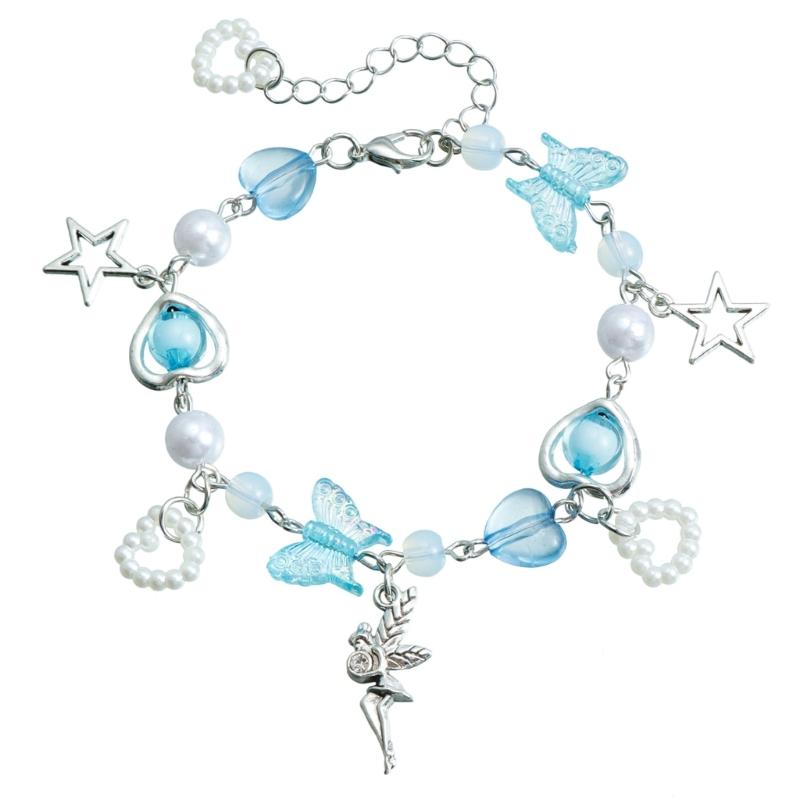 

Браслет с бабочкой и сердечком и звездой, регулируемая длина, красочная цепочка из бисера, модные украшения, подарок дружбы 1 синий