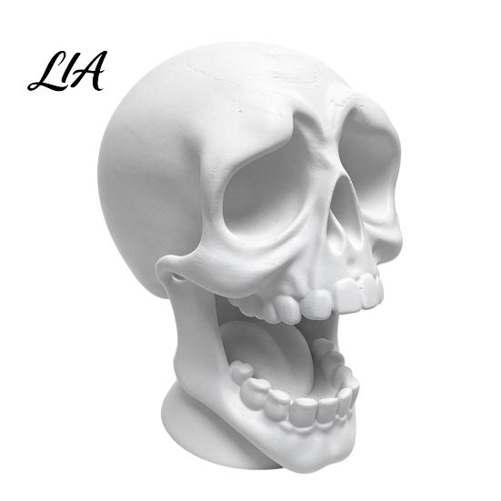 E-sports Room Decorations 3D Printed Open Mouth Skull Headphone Stand, Gothic Skeleton Cool Office Desk Ornament Desktop Organizer, DIY Paintable