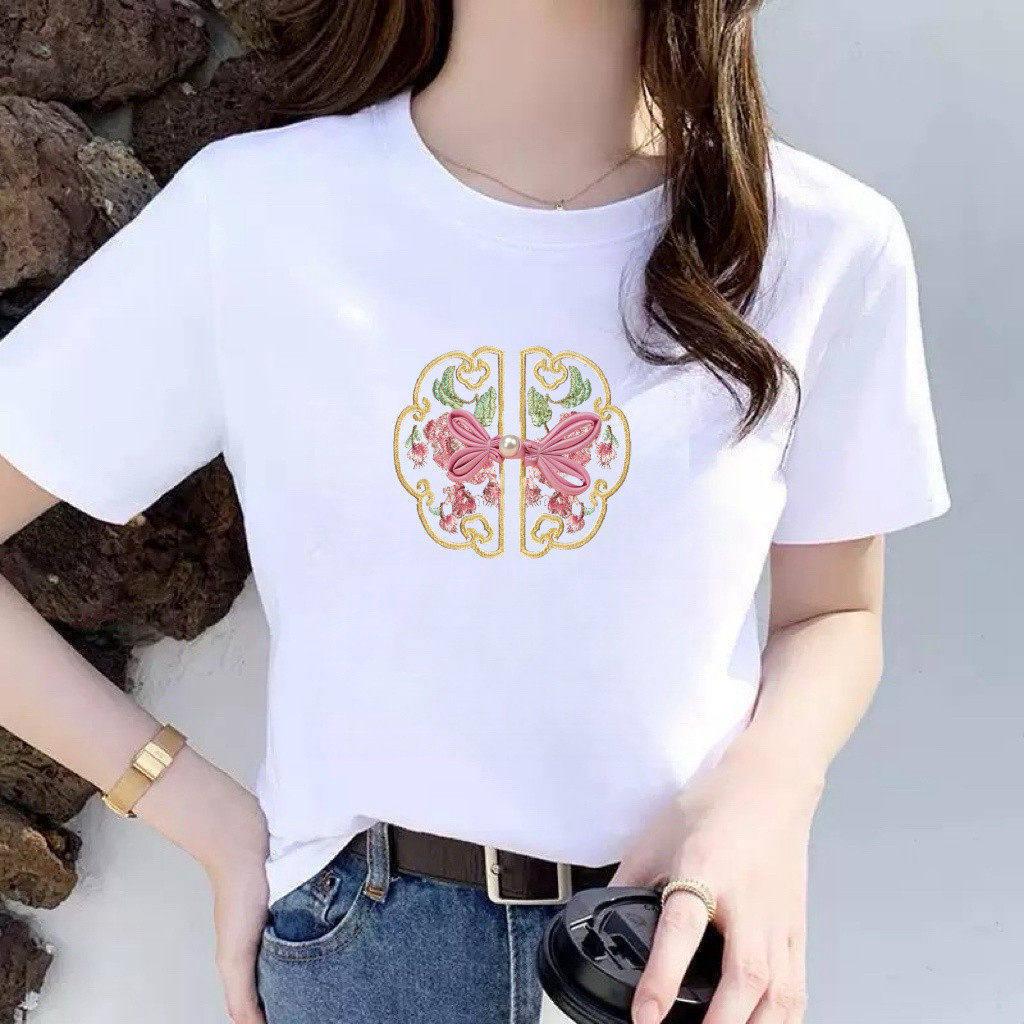 

Trendy Women s Loose Fit Summer T-Shirt - Casual Round Neck, Short Sleeve, Versatile Belly Cover for Middle-Aged & Elderly L