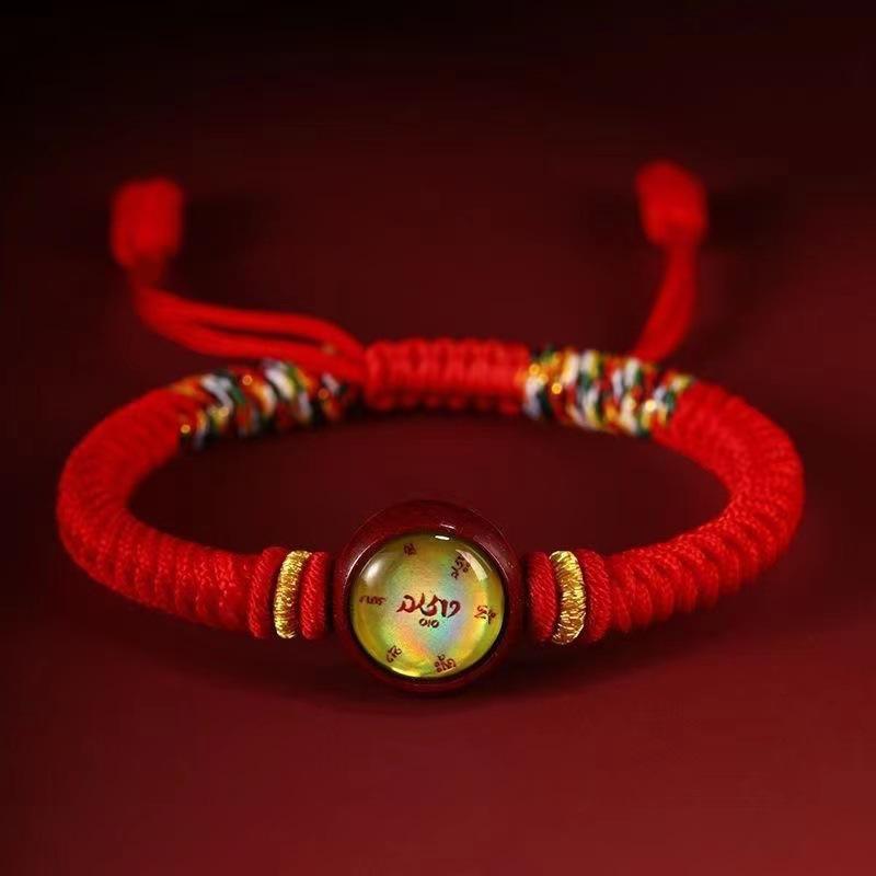 12 Zodiac Eight Patron God Of Wealth Benmingfo Patron Smulet Red Rope Hand-Woven Adjustable Hand Rope Bracelet