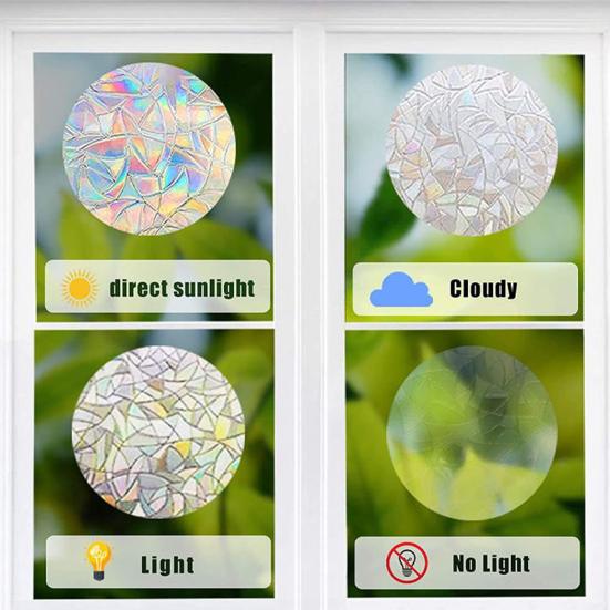 Rainbow Window Privacy Film Floral Static Sticker Glass Decals with Iridescent Effect Removable Window Sticker for Home Bathroom Door Car Windows