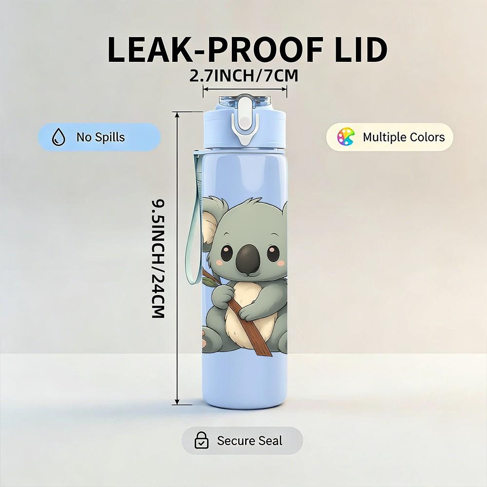 1PC Cute Floral Koala Bear 750ml Color Plastic Sports Water Bottle Leakproof Flip Straw Lid Suitable for Sports Office Home Use