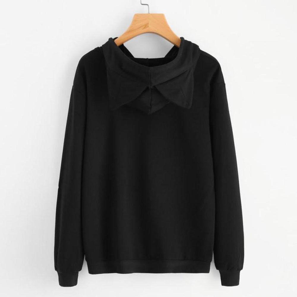 Women's Cat Print Fleece Hoodie - Spring/Autumn Collection