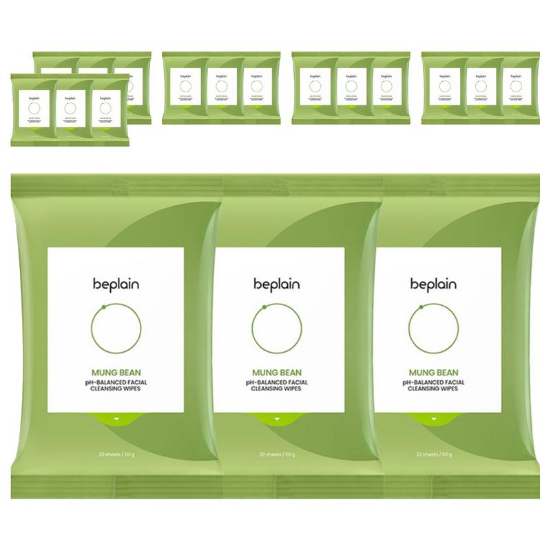 B.Plain Mung Bean Mild Acidic Cleansing Water Tissues, 20 Sheets Pack, 18 pcs