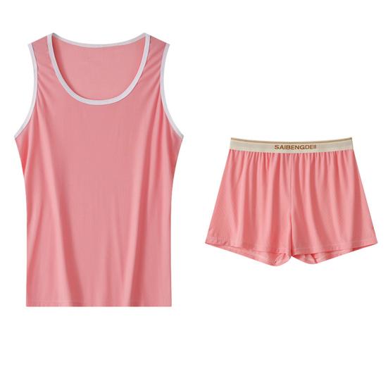 

2Pcs/Set Men Pajamas Set U-Neck Sleeveless Vest Elastic Waist Wide Leg Shorts Set Summer Sleepwear Home Wear XL