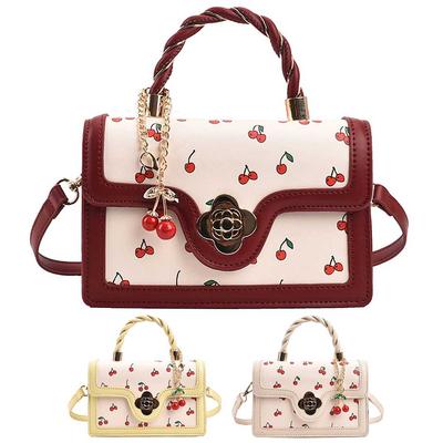 Women Sweet Cherry Crossbody Bag PU Leather Fashion Small Satchel Bag Adjustable Strap Fashion Tote Handbag Ladies Outdoor Bag