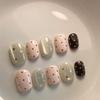 10Pcs Pink Polka Dot Star Cat Eye Fake Nails Art Decor Short Oval Shape Colorful Small Fresh Press On Nails Nail Patches