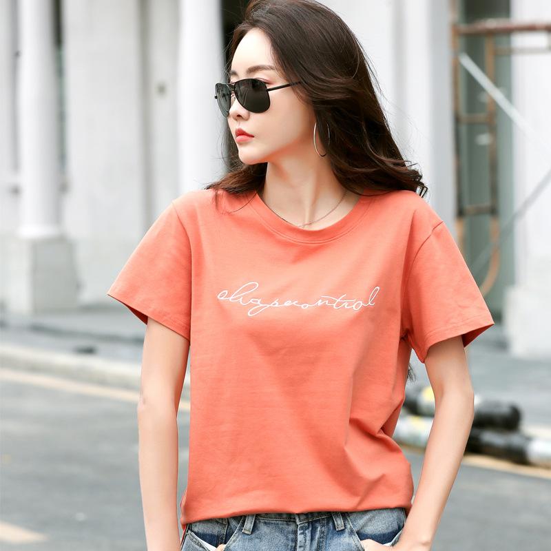 

Новая женская корейская версия футболки с короткими рукавами с круглым вырезом и вышивкой букв, летний красный топ Instagram большого размера, свободный XXXL красный