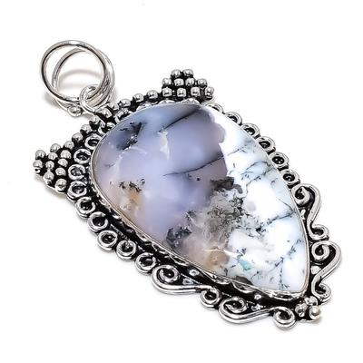 Natural Dendrite Opal Gemstone 925 Sterling Silver Gift Pendant 2.96" g4D62