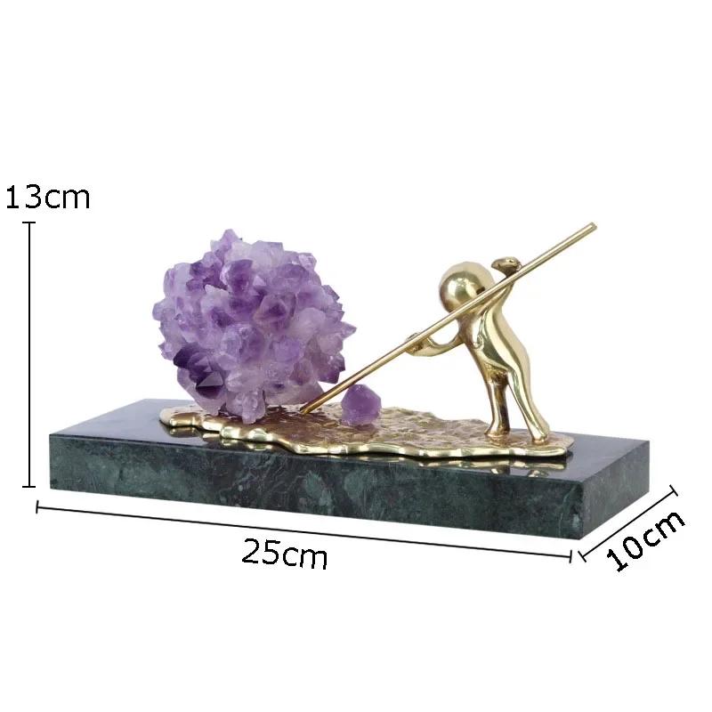 Снегоуборка Золотые Фигурки Хрустальные Поделки Статуя Мраморное Основание Настольное Украшение Аметистовый Снежный Шар Латунная Фигурка Скульптура