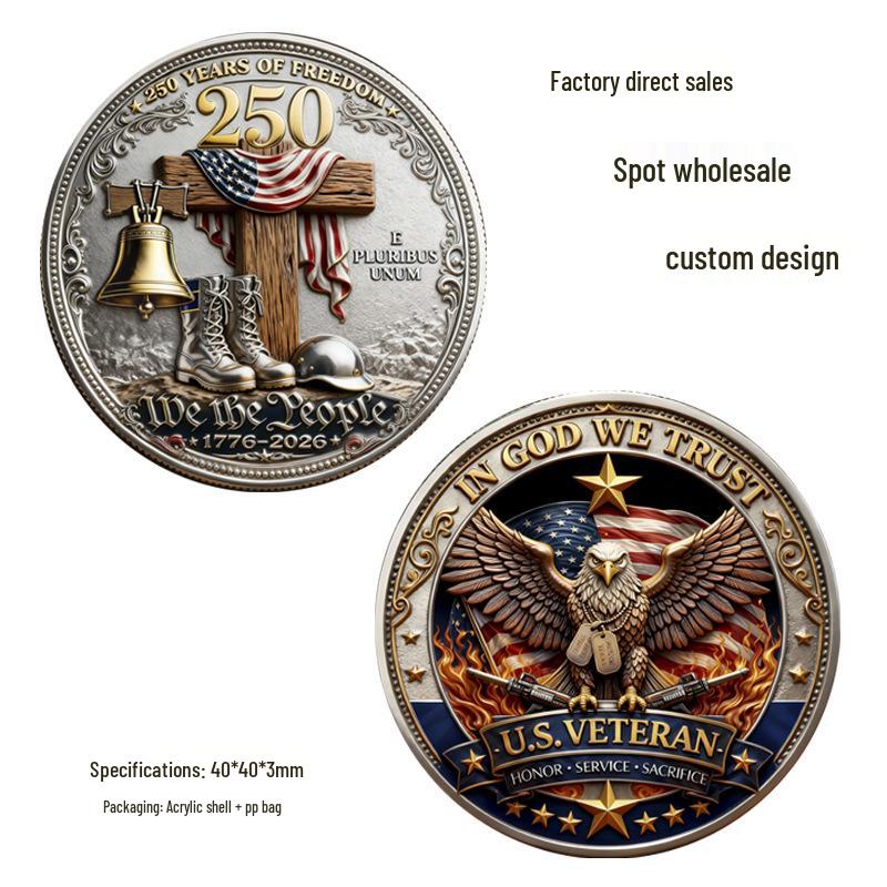 2026 Independence Anniversary Coin: Liberty Bell & Statue of Liberty Commemorative for International E-commerce 40*40*3mm