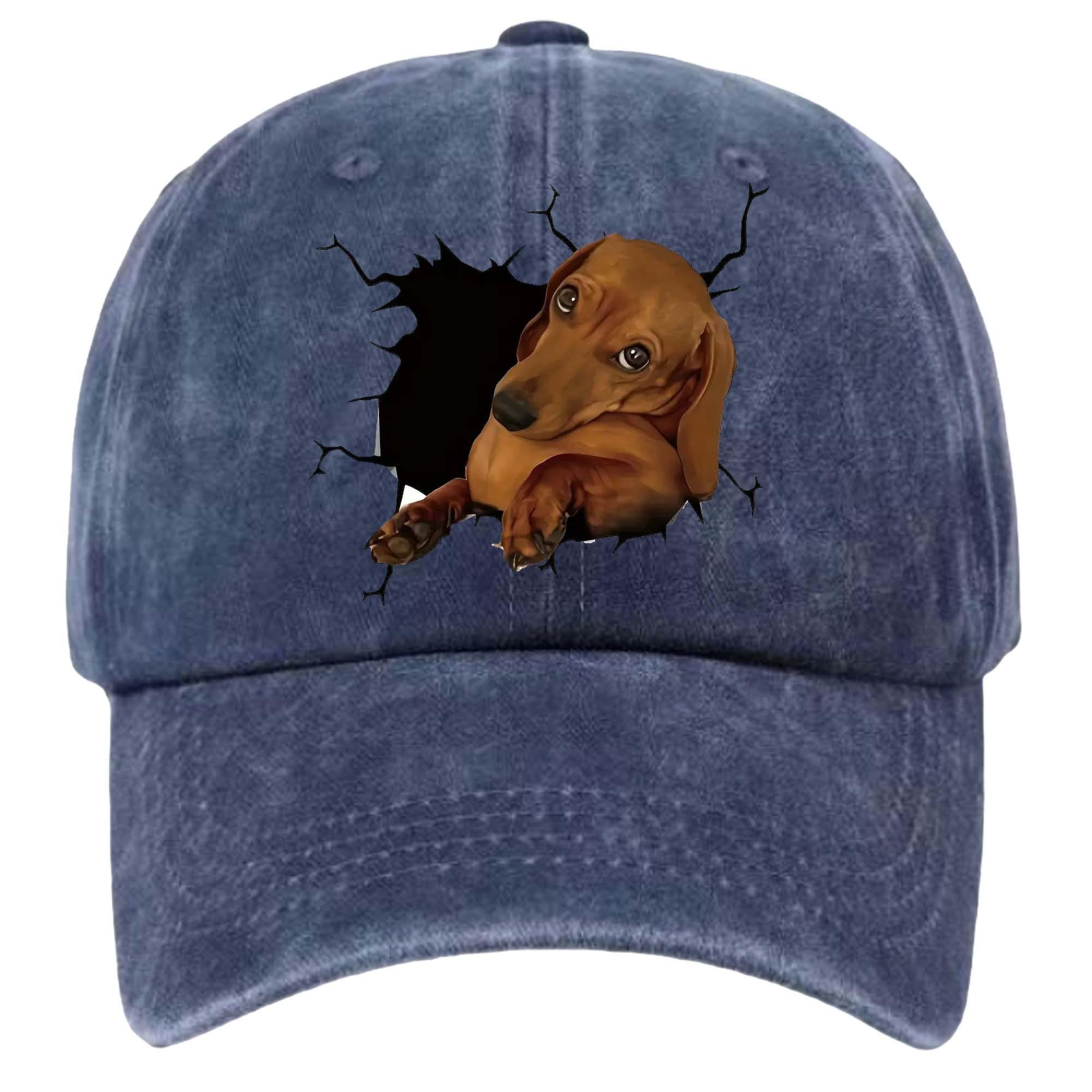 

Dachshund Dog 3D Breaking Out Baseball Cap Distressed Vintage Washed Adjustable Curved Brim Outdoor Hat One Size темно-синий