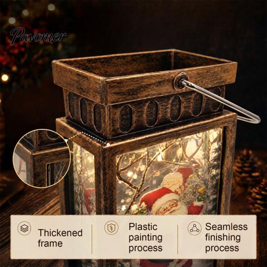 Warm LED Lantern Retro Christmas Night Light, Hand Painted Miniature Fairy Tale for Cozy Living Room Light Holiday Home Decor, Plastic Decorative Lamp