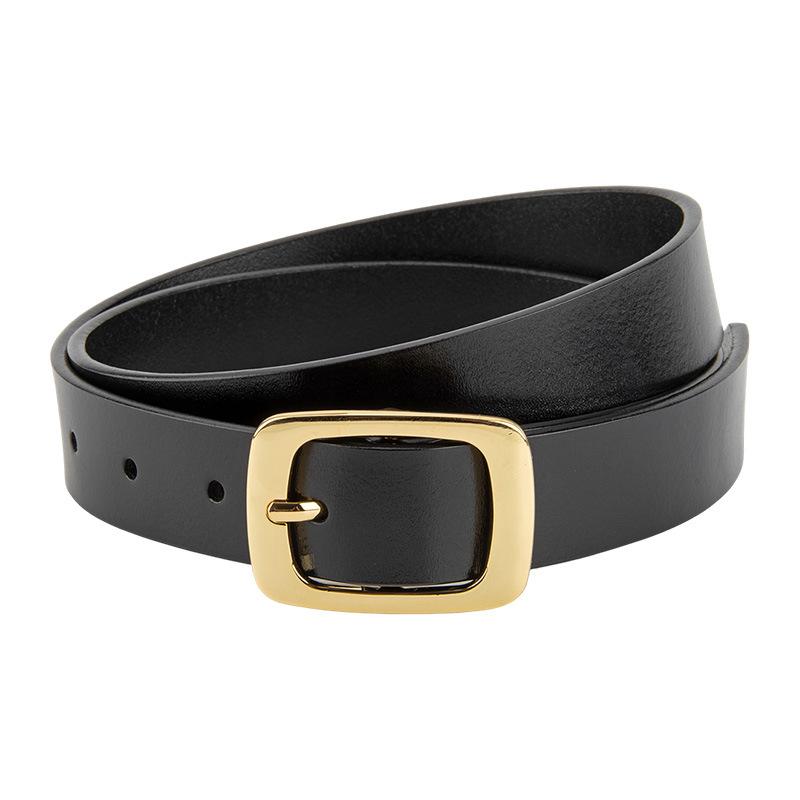 

Женский черный ремень из натуральной кожи, универсальный, с модной повседневной японской пряжкой-булавкой, трендовый декоративный ремень для женщин 105cm