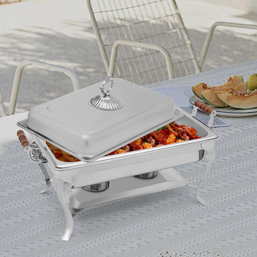 Professional Single-Well Chafer, 9 Quart Stainless Steel Buffet Server w/ Frame, Elegant European Design for Catering, Banquets