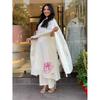 Beautiful White Pure Cotton Kurti Pant Dupatta Set Indian Designer Kurta Set