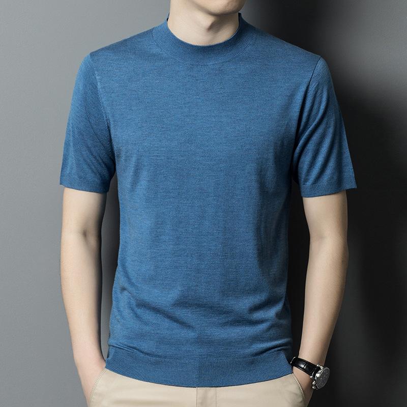 New Autumn Half Turtleneck Knitted Short-sleeved Sweater Men's Business Fashion Casual Half-sleeved Woolen Base Shirt Men's Clothing
