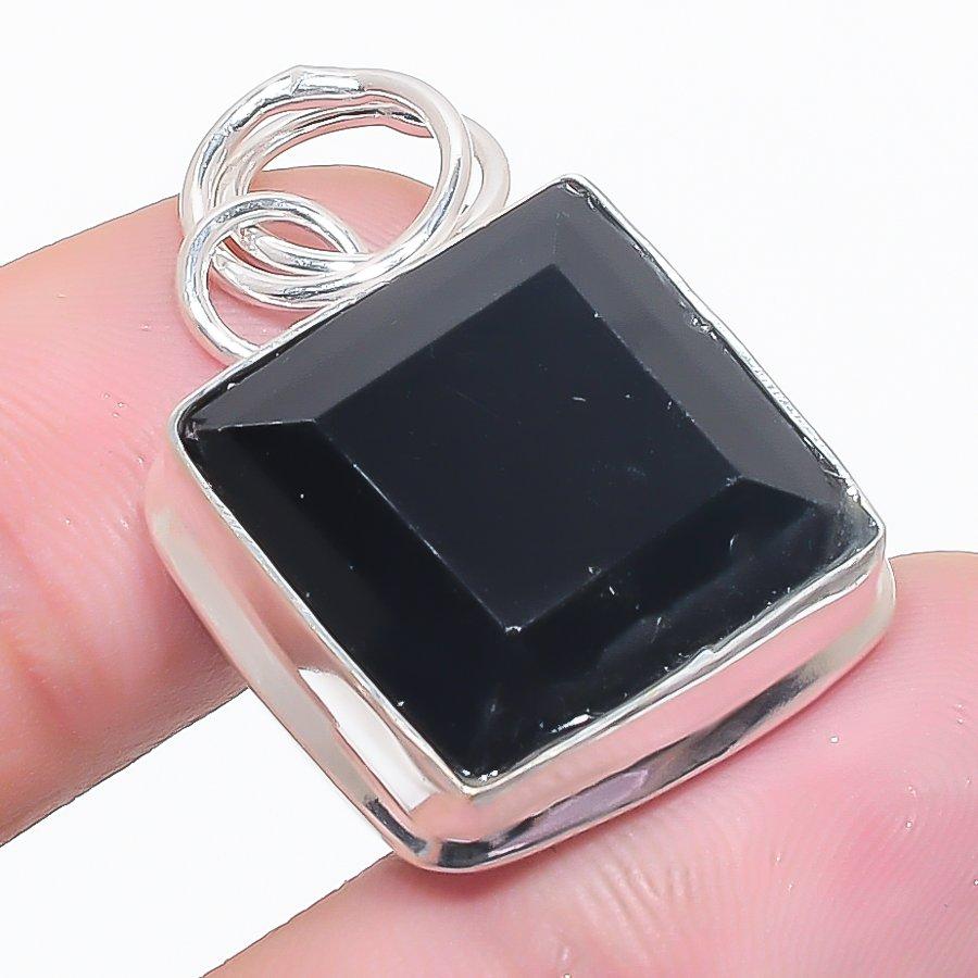 Black Spinel Gemstone 925 Sterling Silver Jewelry Pendant 1.42"