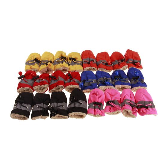 4Pcs Winter Dog Puppy Anti-Slip Sole Adjustable Boots with Shoes Warm Waterproof Fleece Lined Dog