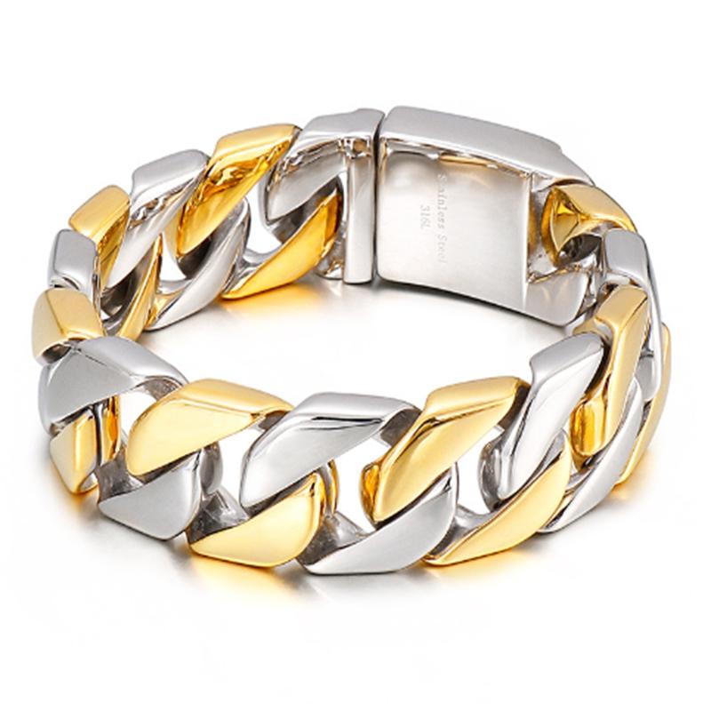 20MM Cuban Chain Thick Bracelet for Men Punk Stainless Steel Black/Gold Color Heavy Bracelet Personalized Party Gift Jewelry