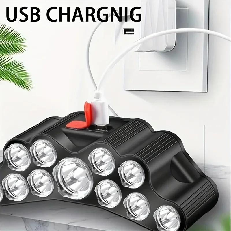 Rechargeable USB LED Headlight – 11 LED High Lumen Headlamp, IPX4 Waterproof Flashlight for Camping & Work++