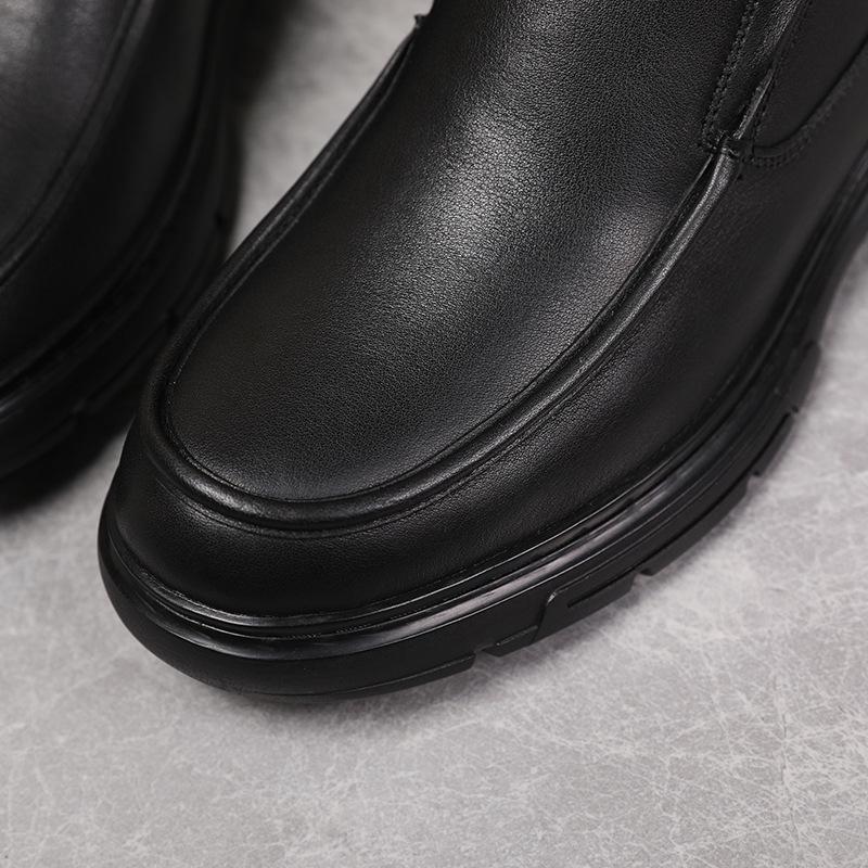 Genuine Leather Men's 2024 Winter Sheepskin Fur Boots - Warm, Comfortable Cotton Shoes