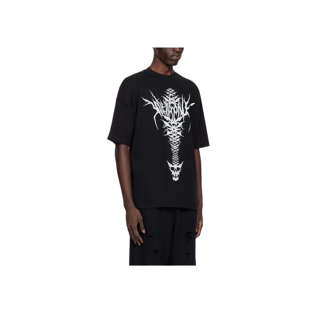 We11done Spine Skull Pattern Printed Embroidered Crew Neck Pullover Short Sleeve T-Shirt Men T-Shirts Black WD-TT1-24-720-U-BK