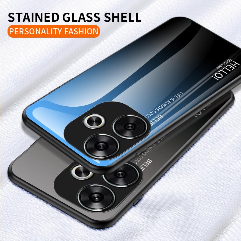 

For Xiaomi Redmi Turbo 3 5G Tempered Glass Case PC+TPU Protective Phone Cover White