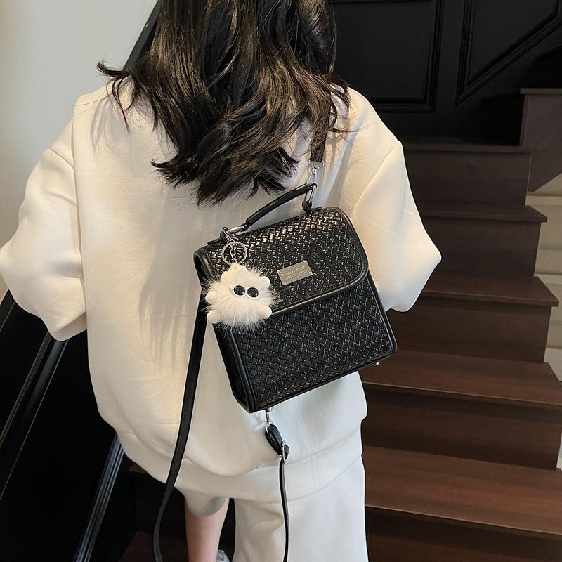 College style woven pattern backpack women's new fashion simple student small schoolbag after summer versatile