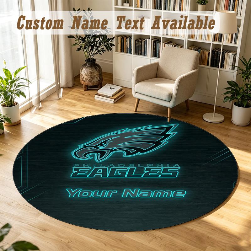 Round Rug Custom NamePhiladelphia Eagles Pattern Non Slip Carpet Home Floor Decor