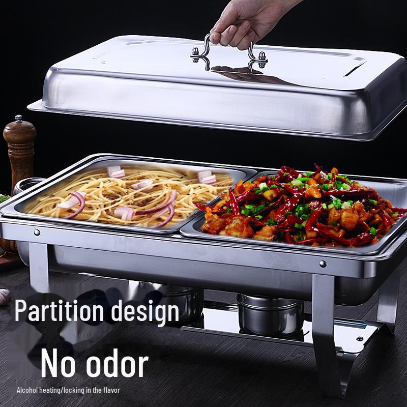 Rectangular Stainless Steel Foldable Buffet Stove with Flip Cover and Insulation Alcohol Burner.