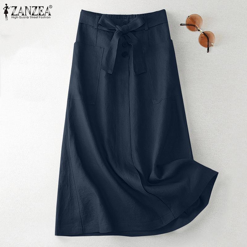 

ZANZEA женские летние повседневные свободные хлопковые юбки с эластичной резинкой на талии