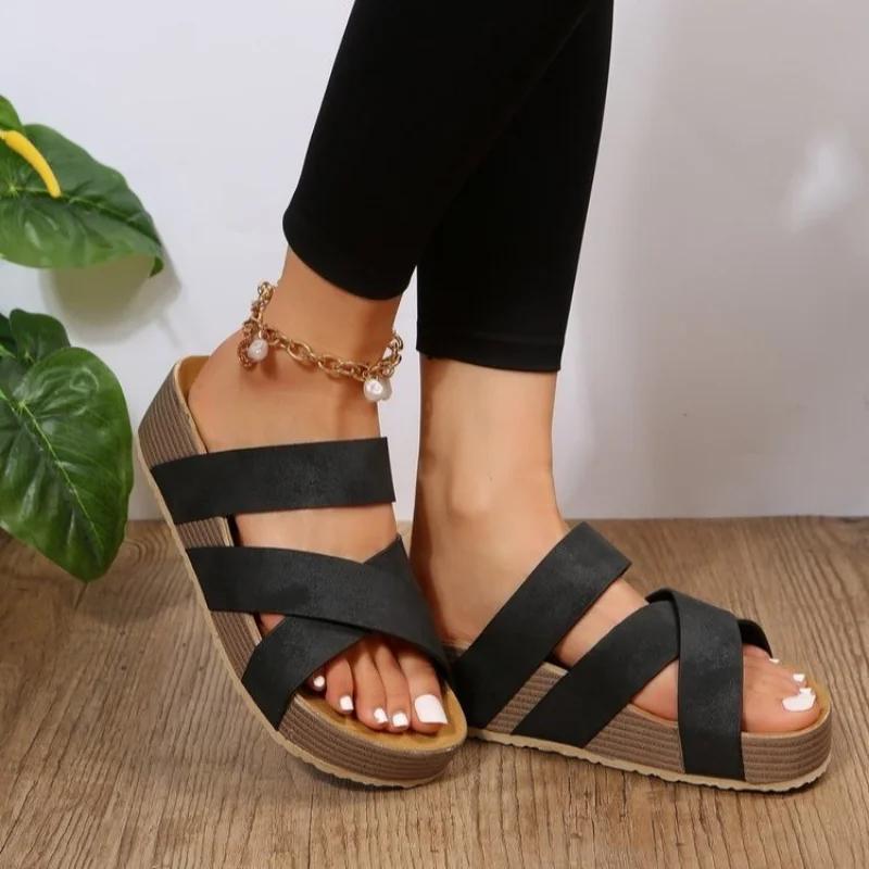 Platform Sandals For Women Casual Open Toe Sandals Roman Wedges Womens Slippers with Backs Rubber Sole Slippers for Woman 35