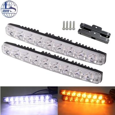 2PCS DRL LED Daytime Running Light Double Color Light White/Amber Flowing 6/9 LEDs Turn Signal Light DC 12V