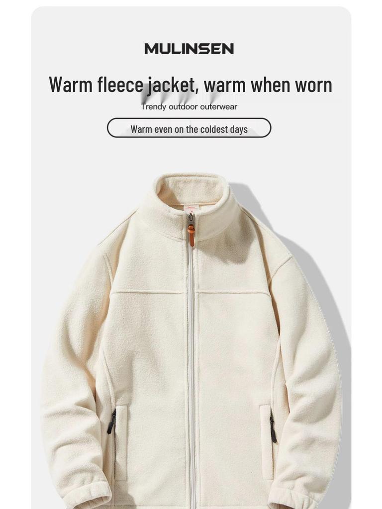 Men's Plus Size Versatile Winter Fleece Jacket with Stand-Up Collar and Windproof Design